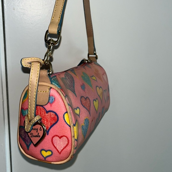 Pink Vintage Y2K Dooney & Bourke Heart Handbag With Leather Strap & Heart Charm - Picture 1 of 5